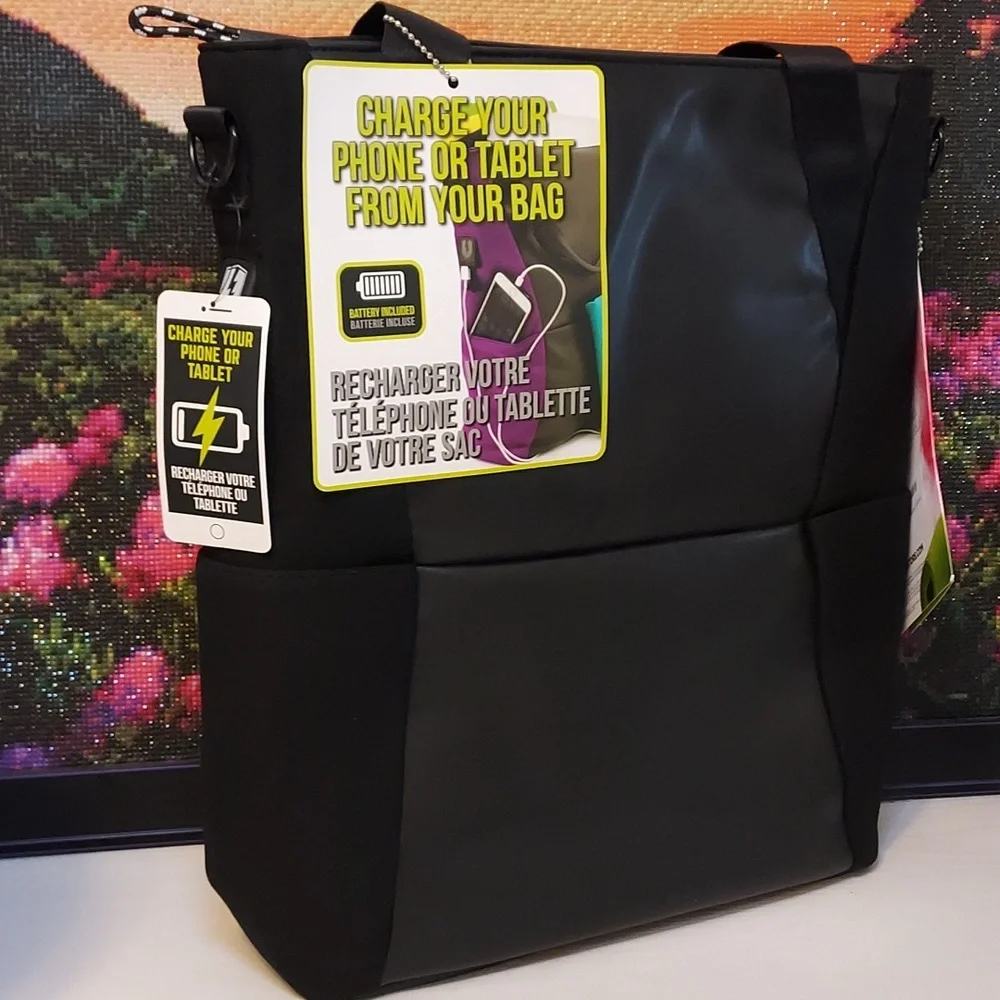 M-Edge Tech Tote Bag with Charging Cables & Battery
